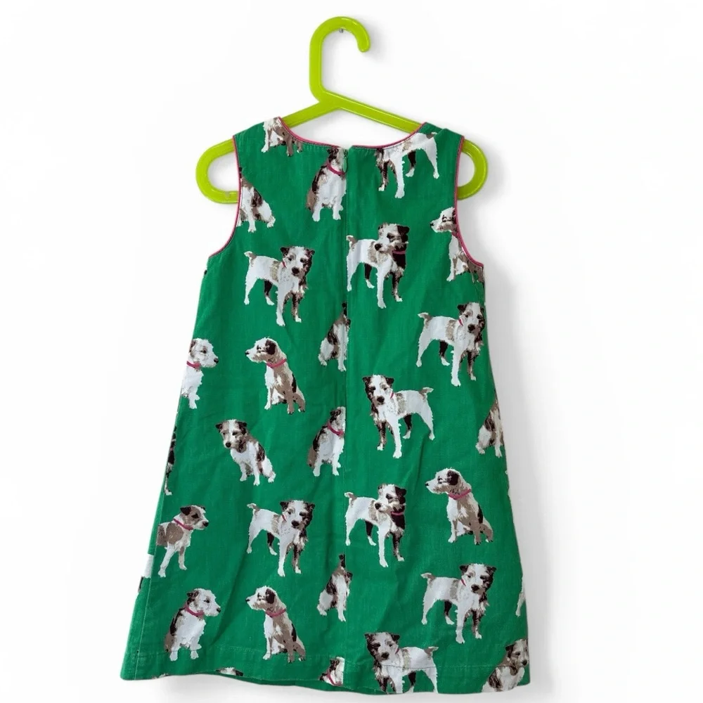 Mini Boden Green Dog Print Dress 6-7 Cute Puppy Dress Sleeveless A-line EUC